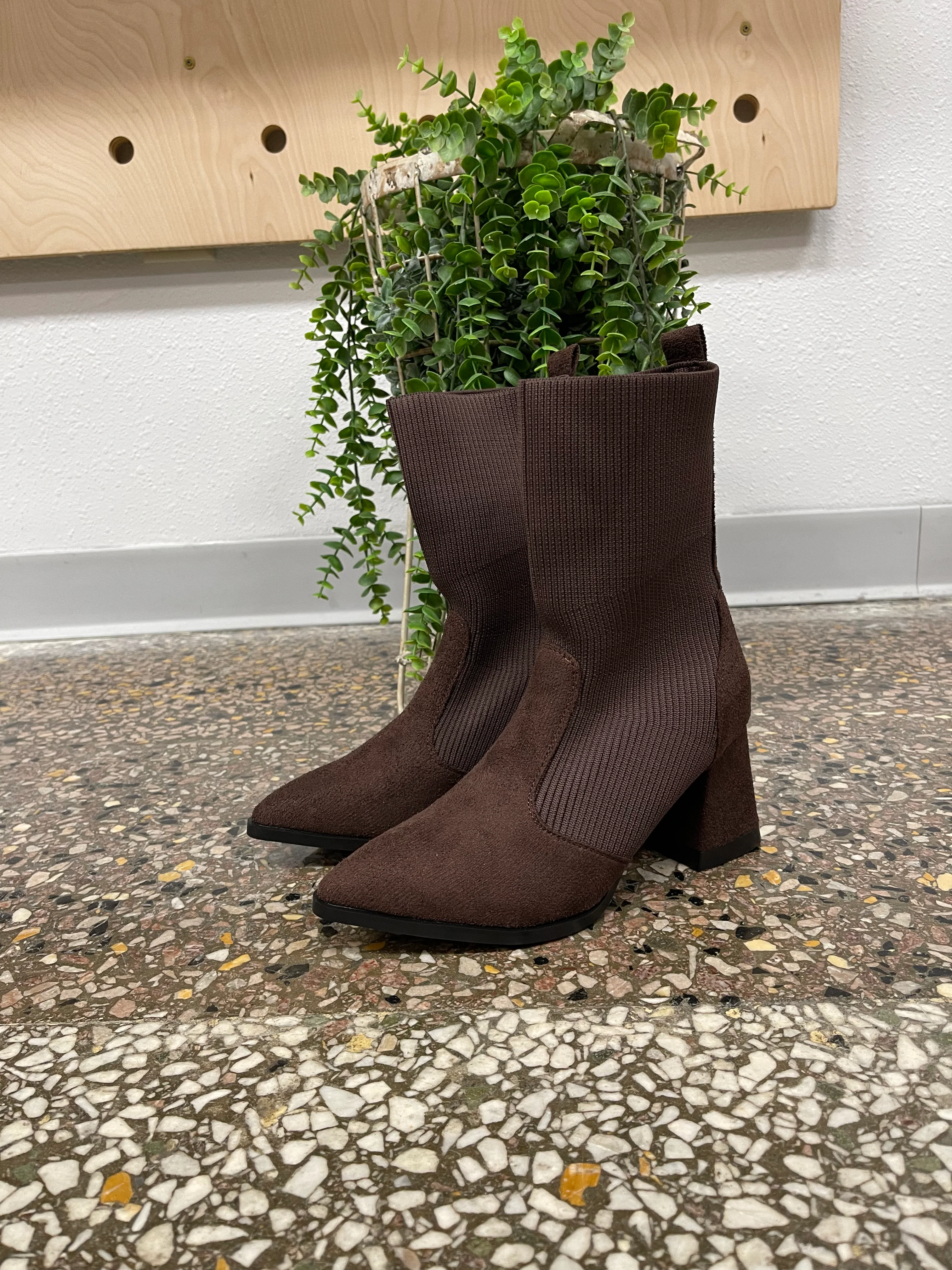 Brown Knit Chelsey Boot-Boots-lazyshoe-The Silo Boutique, Women's Fashion Boutique Located in Warren and Grand Forks North Dakota